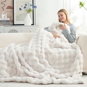 Cozy Bliss Bubble Faux Fur Throw Blankets, Plush Soft Thick Blanket for Sofa, Bedroom, Living Room - 1 of 4