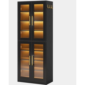 Gulches 8-Tier Bookcase with LED Light & Acrylic Doors – Stylish, Sturdy Storage for Books/Decor, Fits Various Rooms - 1 of 3