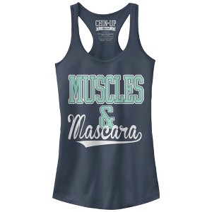 Juniors Womens CHIN UP Sporty Muscles and Mascara Racerback Tank Top - 1 of 3
