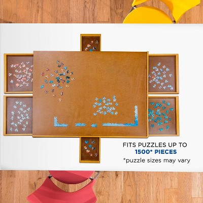 Elegant 27" x 35" Wooden Puzzle Board with 6 Storage Drawers