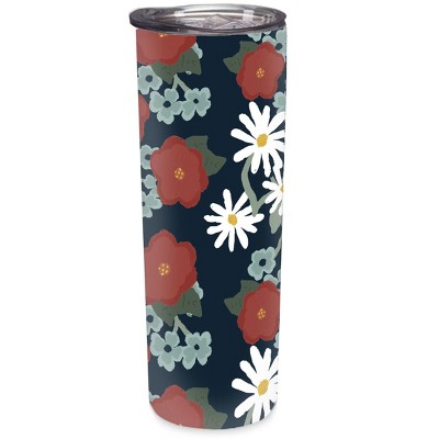 Elanze Designs Flower Pattern Red White 20 ounce Stainless Steel Travel Tumbler