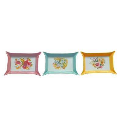 Transpac Ceramic Delicate Floral Valet Tray Set of 3 Spring Home Decorations