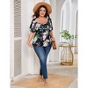 Womens Plus Size Sweetheart Neckline Printed Casual Summer Top Blouses - 3 of 4