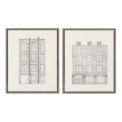 (Set of 2) 18" x 24" Sylvie Brick Building Fade 1 and Brick Building Fade 4 Framed Canvas Set by Vio - Kate & Laurel All Things Decor