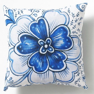 Lakeside Floral Blue Flower Decorative Throw Pillow - 16" sq. Furniture Accent