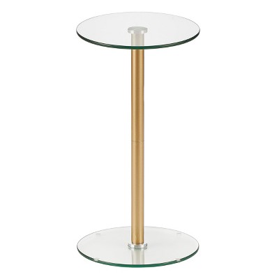 iDesign Round Pedestal Drink Table for Small Spaces - Clear/Soft Brass