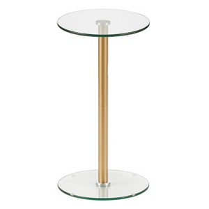 iDesign Round Pedestal Drink Table for Small Spaces - Clear/Soft Brass - 1 of 4