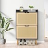 Shoe Cabinet with 2 Flip Drawers, Narrow 9.25-Inch Depth Storage Organizer with Woven Rattan Doors for Entryway, Hallway, Closet, or Porch - 3 of 4