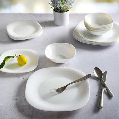 White Square Glass Dinnerware Set, Service for 6