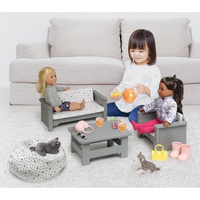 Gray and White Star Pattern Doll Furniture Set with Cushions