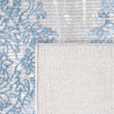 Gray and Blue Square Hand-knotted Synthetic Rug