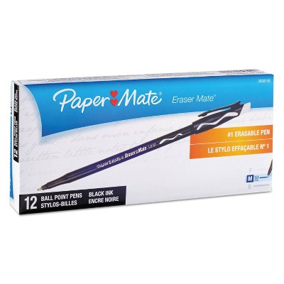 Paper Mate Eraser Mate 12pk Ballpoint Erasable Pens Medium - Black Ink