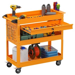 Huxxion 3-Tier Rolling Tool Cart on Wheels, Heavy Duty Mechanic Tool Cart with Drawers, Utility Cart for Workshop Garage Warehouse(Gray) - 1 of 4
