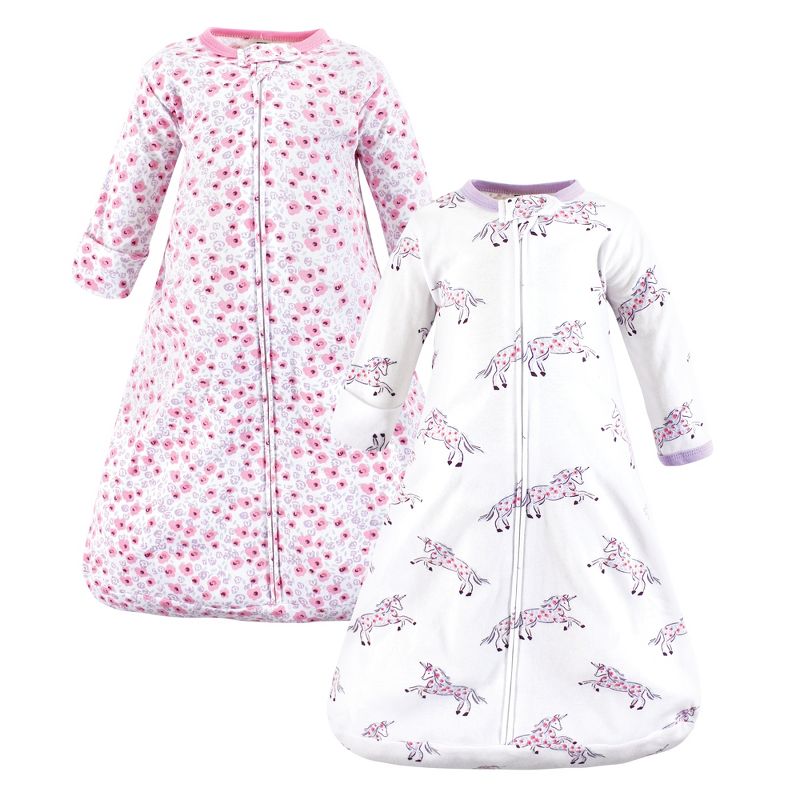 Hudson Baby Infant Girl Cotton Long-Sleeve Wearable Sleeping Bag, Sack, Blanket, Floral Unicorn Long Sleeve, 1 of 5