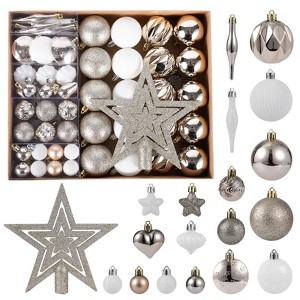 72 Pack Christmas Ornaments Set with Topper & Multi-Size Christmas Ball Ornaments, Hanging Xmas Tree Decorations - 1 of 4
