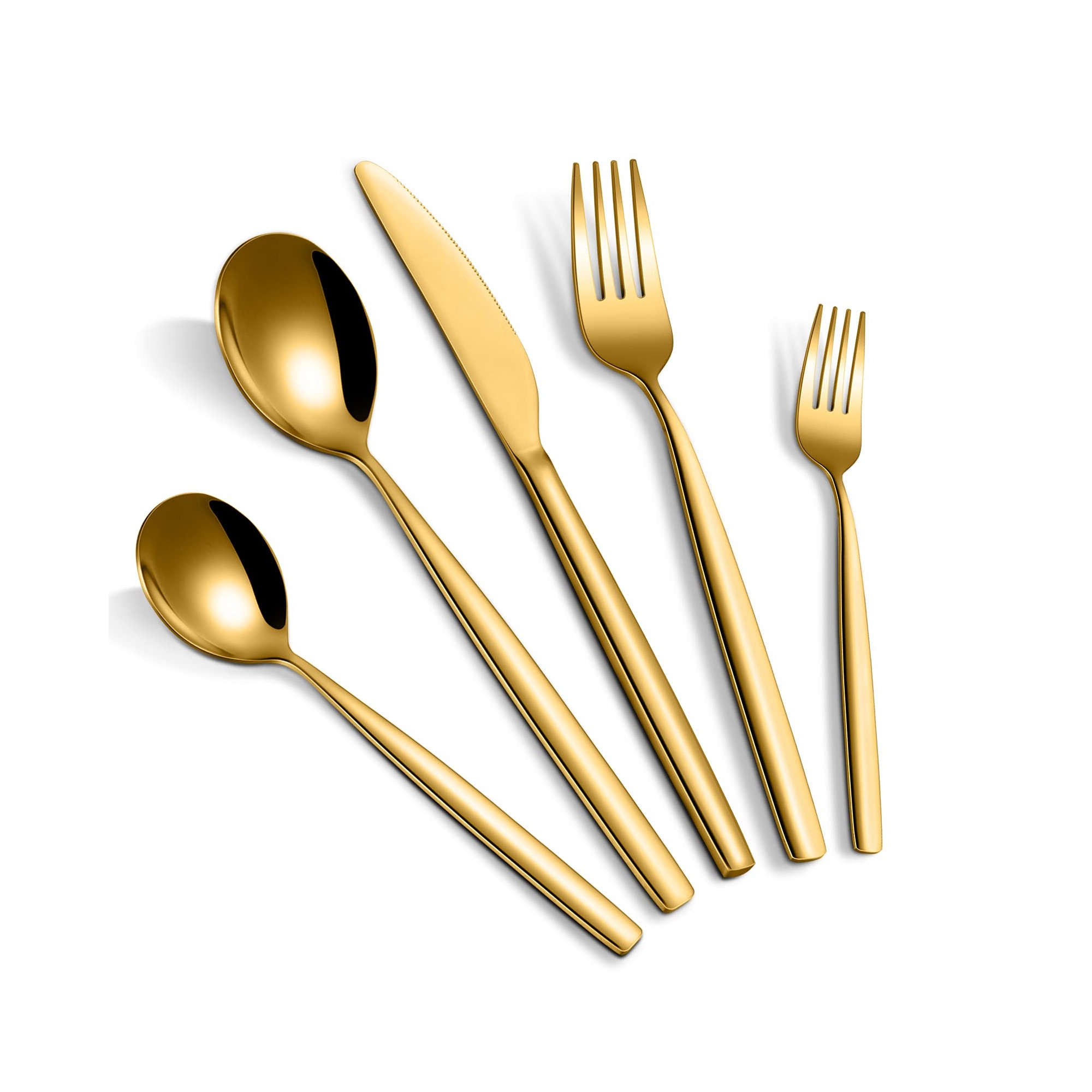 30 Piece Stainless Steel Flatware Set for 6 - Complete Service with Steak Knives, Matte Finish Dishwasher Safe for Home Restaurant, Gold