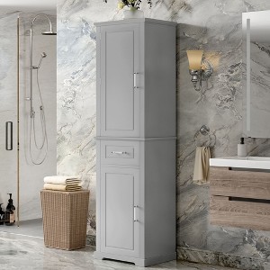 Okak Tall Freestanding Bathroom Cabinet with 2 Doors & Hook/Drawer,Floor Storage Cabinet Unit for Bathroom,Kitchen - 1 of 4
