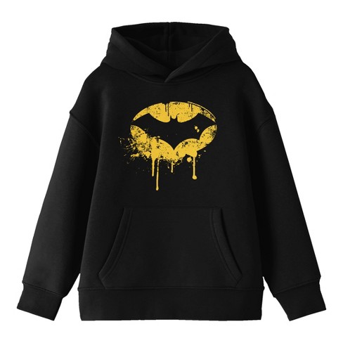 Batman Distressed Emblem Long Sleeve Youth Black Hooded Sweatshirt Target