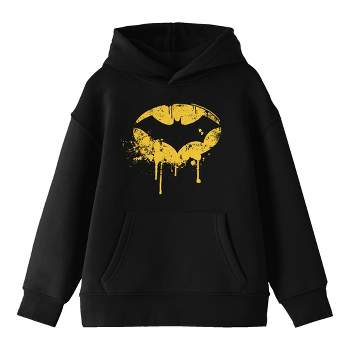 Batman Distressed Emblem Long Sleeve Black Youth Hooded Sweatshirt