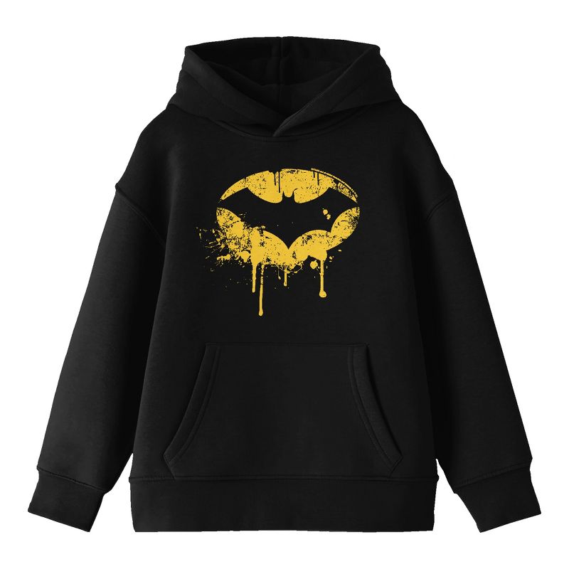 Batman Distressed Emblem Long Sleeve Black Youth Hooded Sweatshirt, 1 of 4