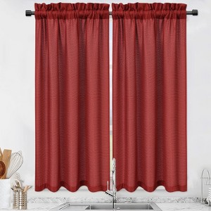 Waffle Weave Waterproof Small Curtain - Decorative Window Cover. Water-Resistant, Easy to Clean & Ideal for Kitchen, Bathroom, RV or Small Spaces - 1 of 4