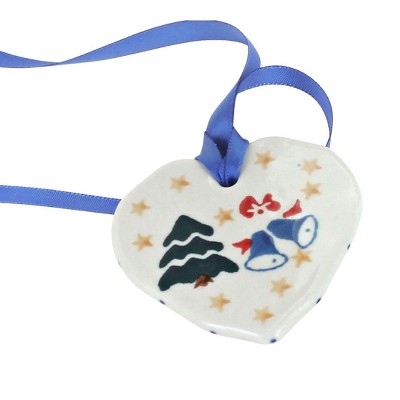 Blue Rose Polish Pottery Winter Bells Heart Ornament