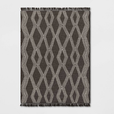 5'3x7' Micro Grid Rectangular Woven Indoor Outdoor Area Rug Black/Beige -  Threshold™