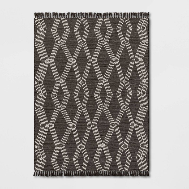 Modern Diamond Tapestry Rectangular Woven Outdoor Rug Charcoal Gray - Threshold™, 1 of 6