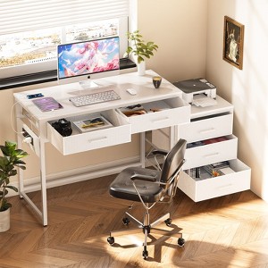 Aheaplus Computer Desk with 5 Drawers, Corner Home Office Desk with Filing Cabinet, Charging Station - 1 of 4