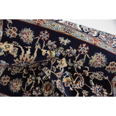 Navy Blue and Beige Floral Synthetic 8x10 Area Rug