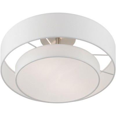 Brushed Nickel 2-Light Semi-Flush Mount with Glass Drum Shade