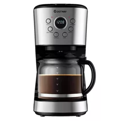 Costway 12-Cup Programmable Coffee Maker Brew Machine LCD Display w/ 1.8L Glass Carafe