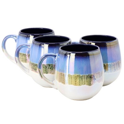 Meritage Luster 4 Piece 19.6 Ounce Reactive Glaze Stoneware Mug Set in Blue Multi