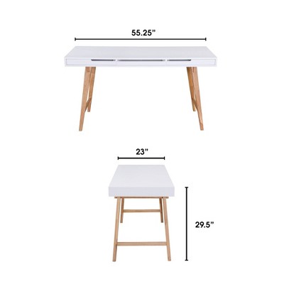 White Mid-Century Modern Writing Desk with Drawers