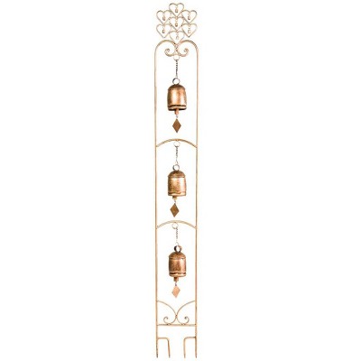 Wind & Weather Three-Bell Wind Chime Metal Garden Stake With Weathered Bronze-Colored Finish