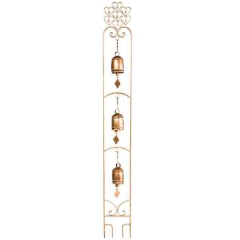 Wind & Weather Three-Bell Wind Chime Metal Garden Stake With Weathered Bronze-Colored Finish
