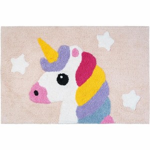 HomeRoots 32" Pink And Yellow Cotton Unicorns Youthful Bath Rug - 1 of 4