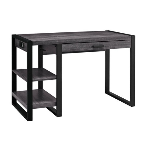 48 Steel Framed Rustic Tech Desk With Plugs Charcoal Saracina