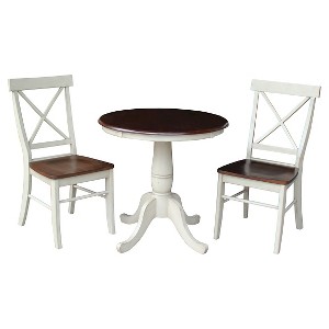 3pc 30" Dining Set Round Pedestal Dining Table Wood/Antiqued Almond & Espresso - International Concepts - 1 of 4