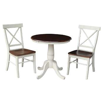 3pc 30" Dining Set Round Pedestal Dining Table Wood/Antiqued Almond & Espresso - International Concepts