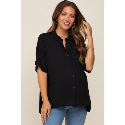 PinkBlush Black Button Up Dolman Short Sleeve Maternity Top