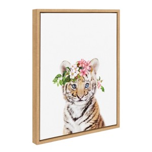 Kate & Laurel All Things Decor 18"x24" Sylvie Flower Crown Tiger Cub Framed Wall Art by Amy Peterson Art Studio - 1 of 4