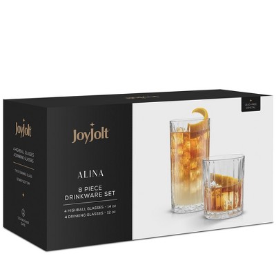 Alina Clear Ribbed Highball and Tumbler Glass Set