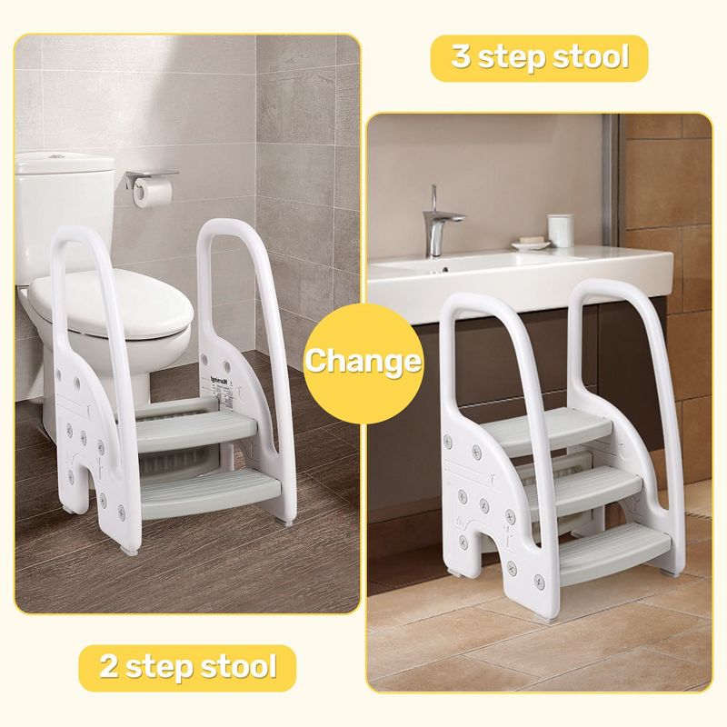 Whizmax Toddler Step Stool, Kids 3 Step Stool with Handles Sides, for Bathroom Sink,Kitchen Counter,Toilet Potty Training, Gray, 2 of 9