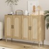 Rattan Sideboard Buffet Cabinet, 4 Doors Accent Storage Cabinet, Console Table Coffee Bar with Power Outlet, Adjustable Shelves - 2 of 4