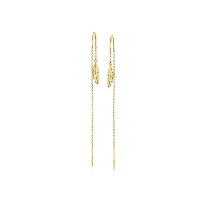 Ross-Simons 10kt Yellow Gold Feather Threader Earrings