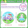 Hachikiko Happy Easter Party Supplies, 100 Count Disposable Plates Bunny Farmhouse Dinnerware 9" Paper Dinner Plates 7" Dessert Plates - 2 of 4