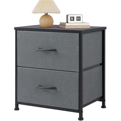 DOMETOUR Nightstand with 2 Storage Drawers Metal Frame and Wood Top Mini Dresser for Bedroom Closet Entryway College Dorm