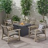 Christopher Knight Home Augusta Outdoor Acacia Wood and Wicker 5 Piece Club Chair and Fire Pit Set - 2 of 4