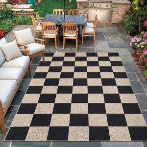 Modern Checkered Area Rugs Washable Easy Jute Bedroom Carpet - 1 of 4